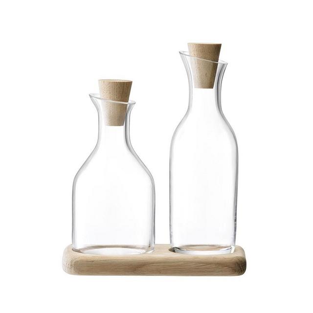 Serve Oil & Vinegar Set and Oak Base, 6in, Clear