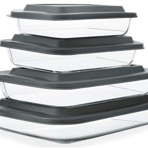 Glass Baking Dish Set with Plastic lids, Gray