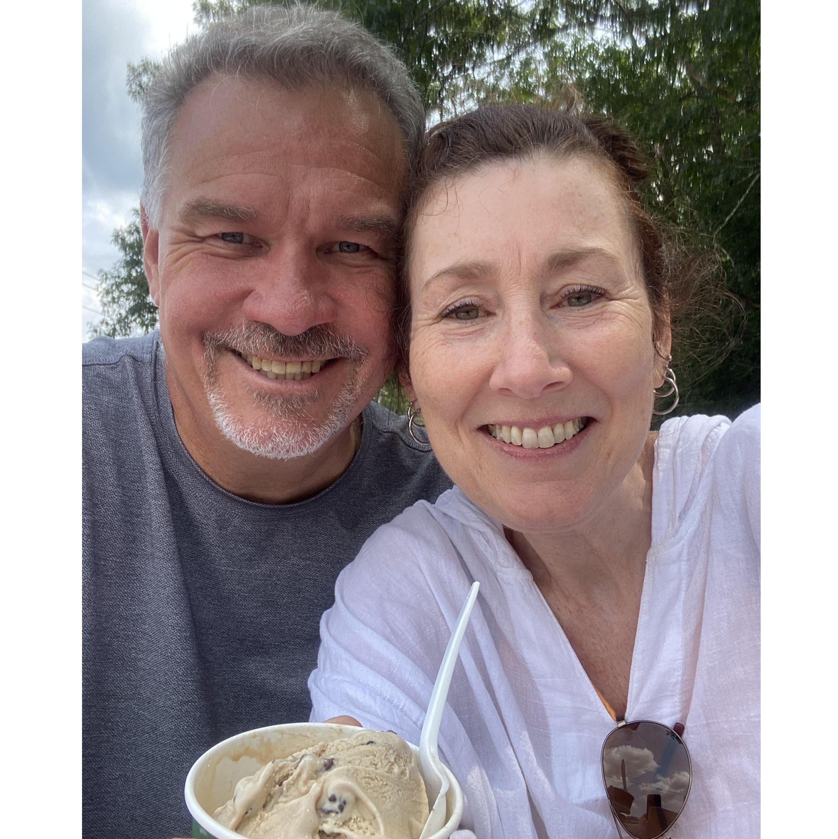 Getting ice cream at Kimballs Farm, Jaffrey NH 2024.
