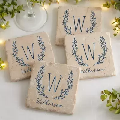 Personalized Stone Coaster Set - F / Ferraro in Charcoal