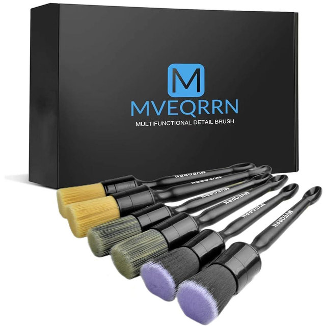 MVEQRRN 6pcs Car Detailing Brush Set-2pcs Boars Hair Car Detailing Brushes,2pcs Ultra Soft No Scratch Detailing Brush for Air Vent,Leather Seat 2pcs Detail Brushes car Detailing for Interior Exterior