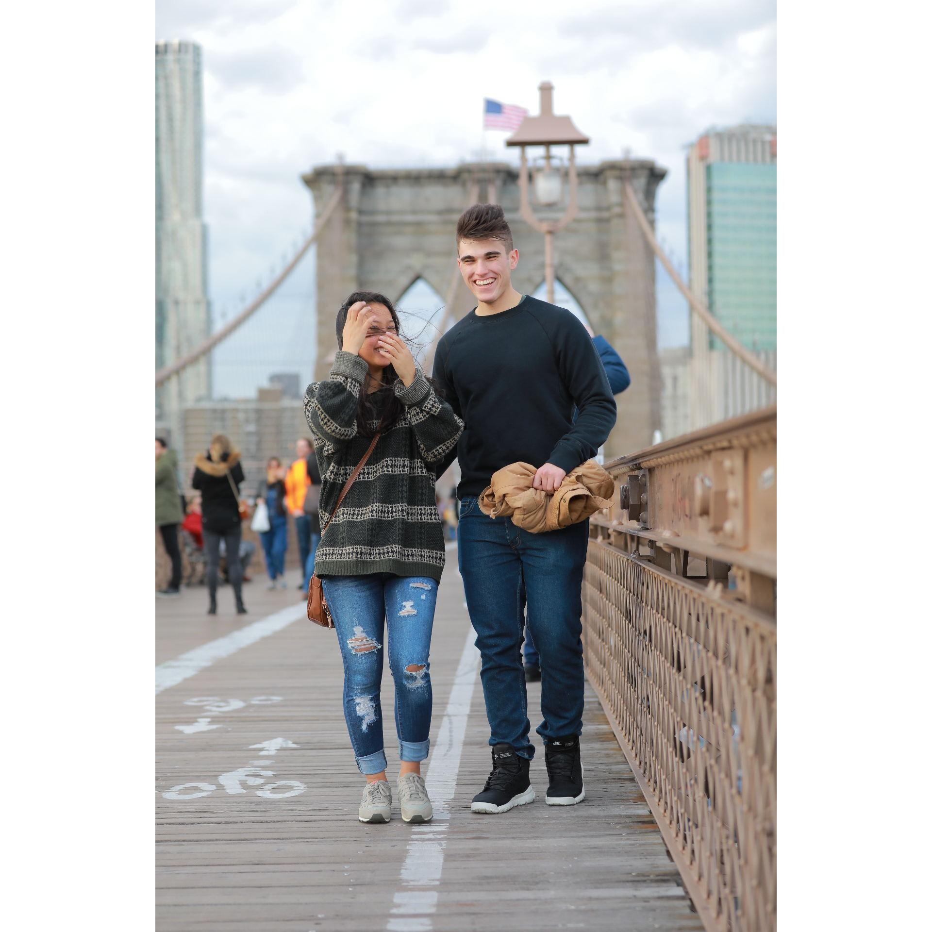 a stranger on the brooklyn bridge took pictures of us while we were walking across it— little did he know we would get engaged right underneath it a few years later