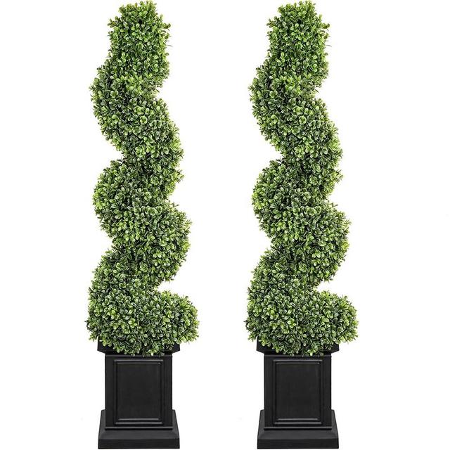 colorspec Boxwood Outdoor Topiary Set of 2, 3.5ft Tall Porch Trees, All-Year Green Fake Plant Topiary Trees Artificial Outdoor with Sturdy Pot for Porch Indoor (Spiral)