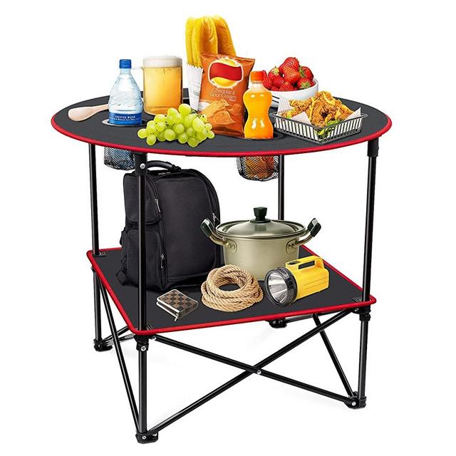 Portable Camping Table Folding Picnic Tables 4 Foot Folding Table Waterproof Canvas Beach Table for Outside with 4 Cup Holders & Carry Bags for Camping, Beach and Camfires
