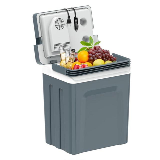 SHAREWIN Electric Cooler & Warmer with Handle 26.5 Quart/25L Portable Thermoelectric Fridge for Vehicles & Trucks with 110V AC & 12V DV, 12V Car Cooler for Camping, Travel Grey