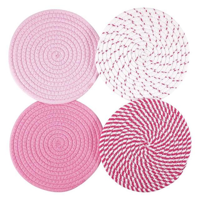 RICHCEE 7inch Trivets for Hot Dishes with a Kraft Paper Gift Box,Trivet Mats Set for Hot Pots and Pans, 4 Heat Resistant Pot Holders for Kitchen,Home Essentials,Housewarming Gift(Pink)