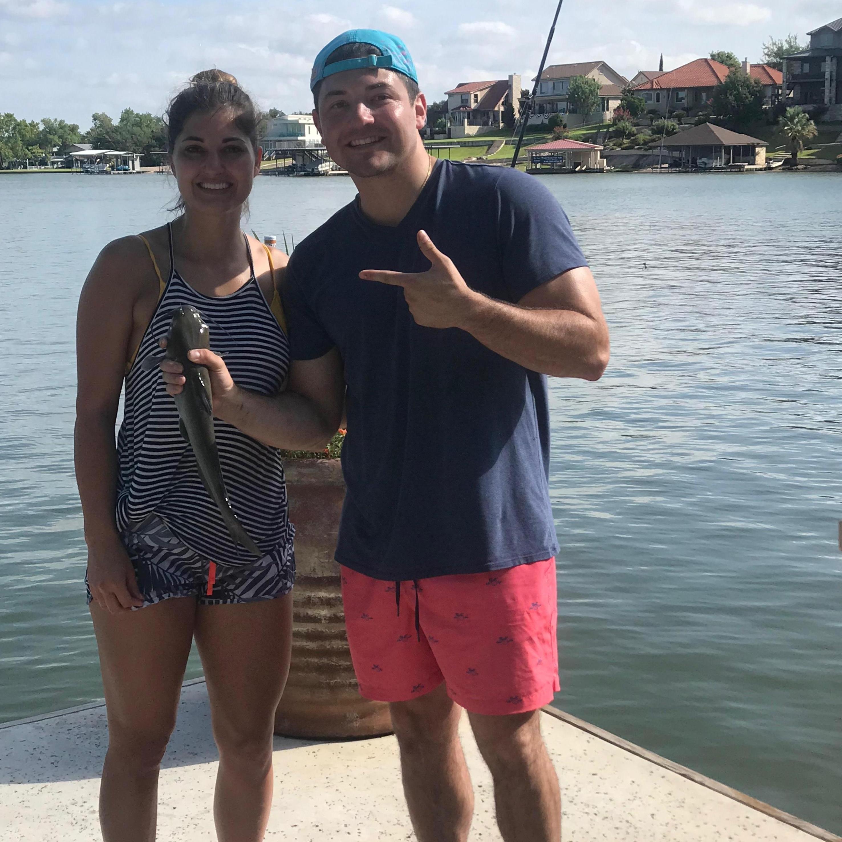 Our very first weekend together, our very first picture and her very first catfish.