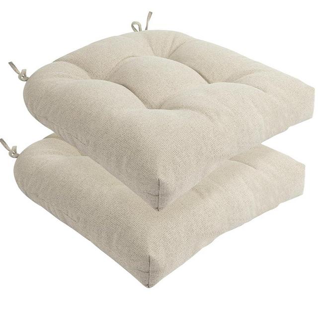 IN4 Care Indoor/Outdoor Tufted Seat Cushions with Ties Set of 2, 19"x19" Chair Cushions for Dining Chairs, Waterproof Overstuffed Chair Pads for Garden Patio Kitchen Home-Light Khaki