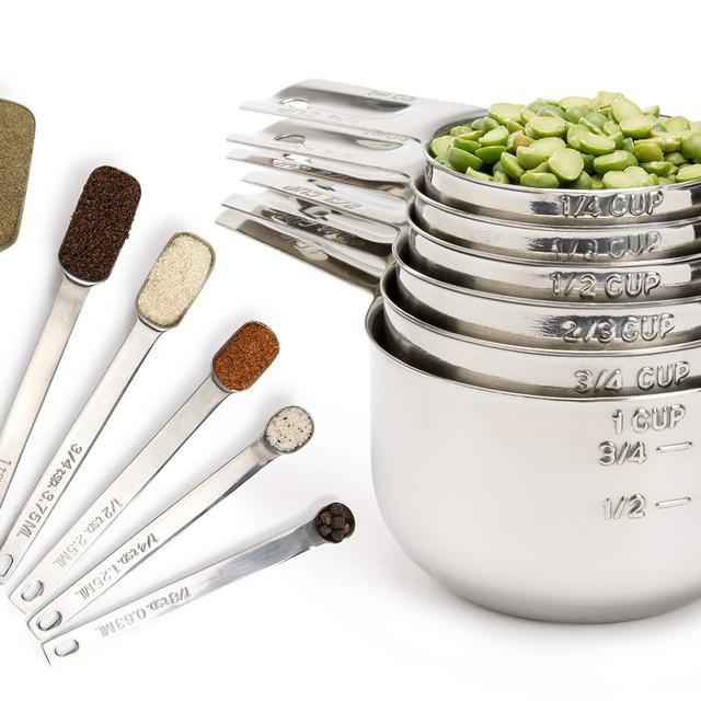 Simply Gourmet Measuring Cups and Measuring Spoons Set Stainless Steel Measuring Cups and Spoons Set of 12. Liquid Measuring Cup or Dry Measuring Cup Set. Stainless Measuring Cups, Nesting Cups