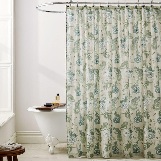 Poppy Blooms Shower Curtain, 72x74, Celadon
