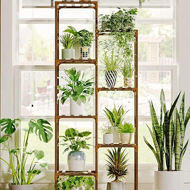 Bamworld Tall Plant Stand for Indoor Plants Outdoor Corner Plant Shelf Flower Stands for Living Room Balcony and Garden (9 pots)
