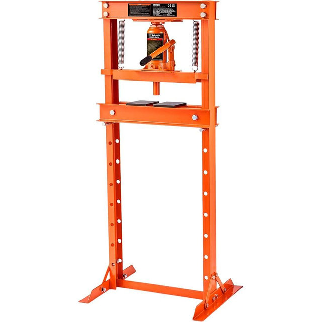 VEVOR Hydraulic 12 Ton H-Frame Garage Floor Adjustable Shop Press with Plates, 12T, Orange
