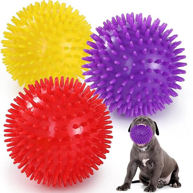 VITEVER 3 Colors 4.5” Heavy Duty Squeaky Dog Toy Balls for Medium Large Dogs, Dog Chew Toys for Teething, Spikey Dog Balls for Aggressive Chewers, Durable Dog Toys for Teeth Cleaning and Training