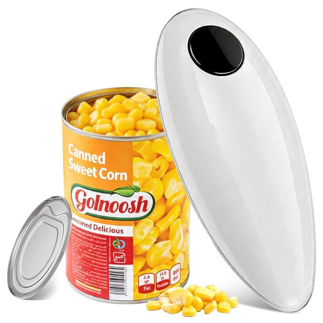Electric Can Opener, Handheld One-touch Automatic Can opener, Smooth Edge Kitchen Gadget Can Openers Electric for Seniors with Arthritis White