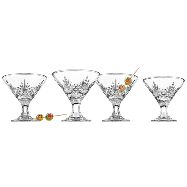 Godinger Silver Set of 4 Dublin Crystal Martini Glasses: 5 oz Capacity, Hand Wash, Dishwasher-Safe, Clear Drinkware