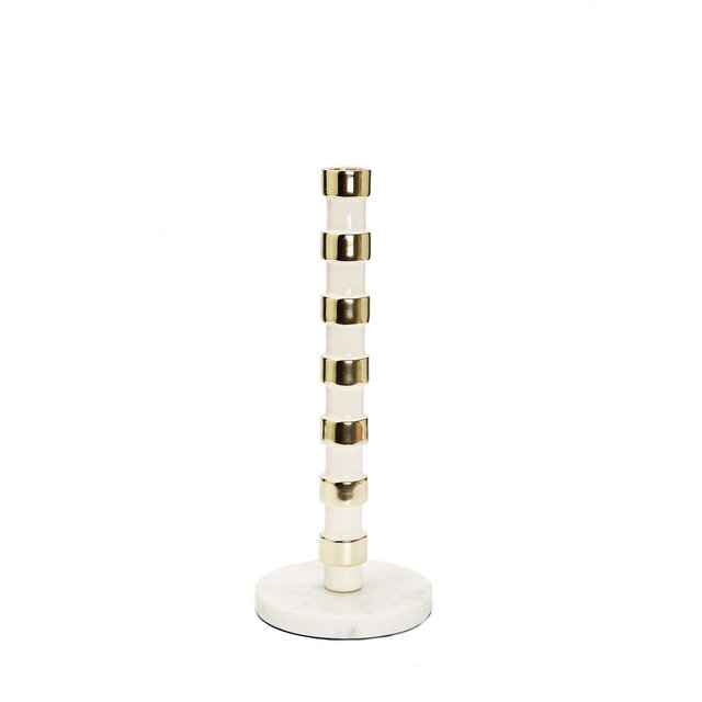 Classic Touch Gold-Tone Taper Candle Holder on Marble Base, 12" H