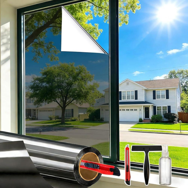 Savvy Choice Anti-Glare Sun Heat Control Window Privacy Film See Out Not in, Daytime One Way Privacy Window Film, Removable Window Tint for Home, Black Silver, 17.5 X 78.7 inch