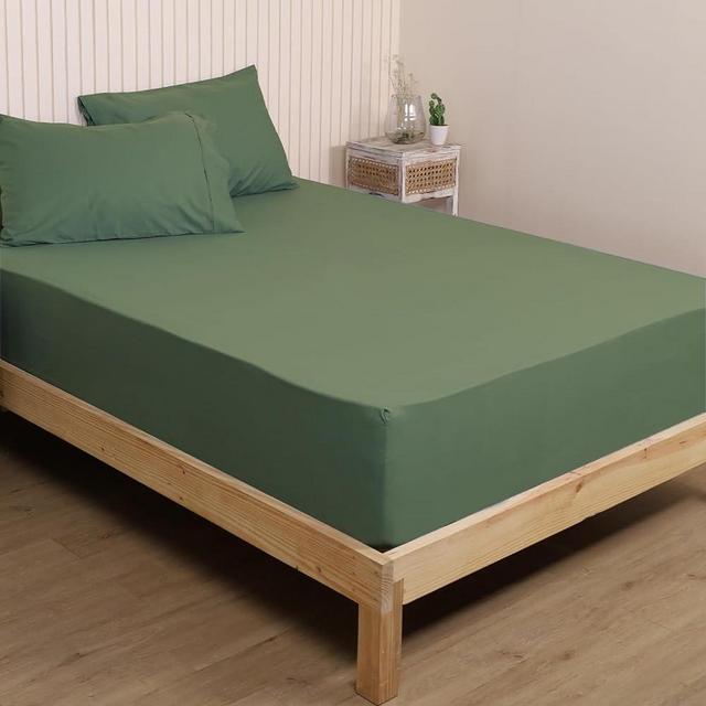 Linenwalas 100% Organic Percale Cotton King Size Fitted Sheet, Deep Pocket Snug Fit Fitted Sheet Strong, Crisp & Cool Fitted Sheet 78x80 Inches Bottom Sheet (Avocado Green, King)