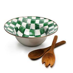 Check Salad Serving Set - Emerald Check