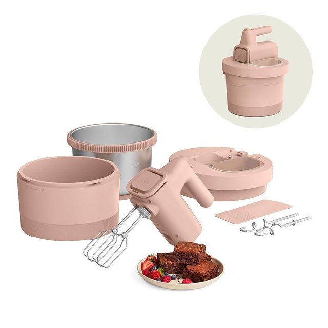 bella 3.5 Qt Hand Blender & Stand Mixer, 2 in 1 Electric Mixer with Bowl, Dough Hook, Whisk & Egg Beater, Multifunctional Handheld Blender & Mixer for Baking, 200 Watt, Blossom