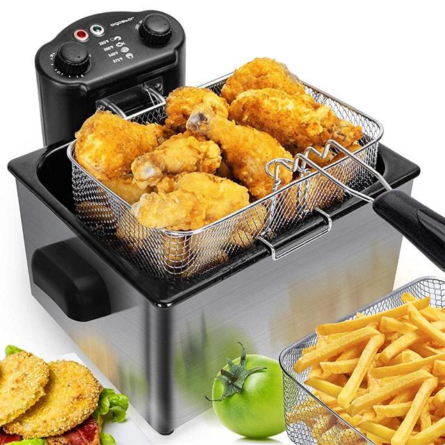 Aigostar Deep Fryer with 3 Baskets and Lid, Electric Deep Fat Fryers with Timer and Temperature, 4.2Qt Oil Large Capacity, ETL Certificated,1650W