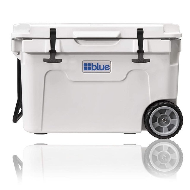 Blue Coolers Ice Vault – 55 Quart, Roto-Molded Ice Cooler with Wheels | Large Ice Chest Holds Ice up to 10 Days | Arctic White