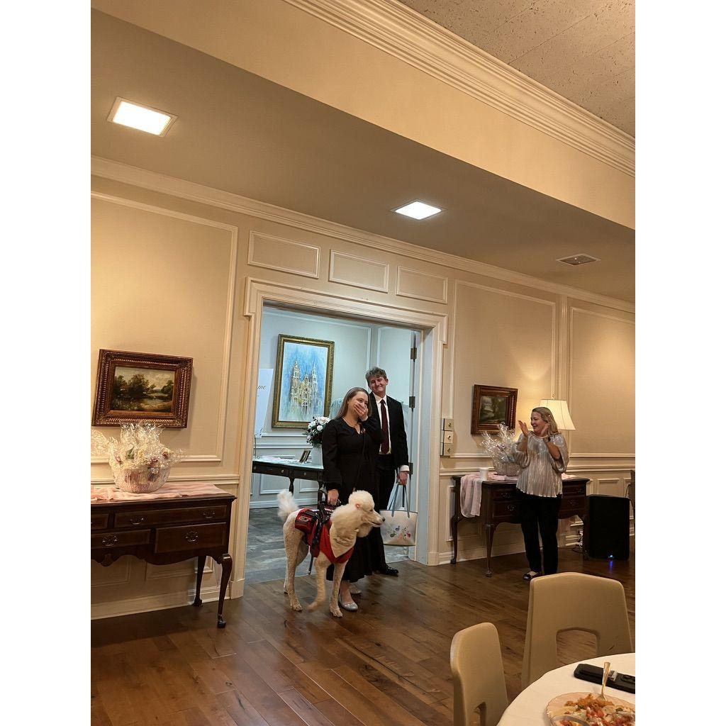 This is us walking into the surprise engagement party Myles had planned
