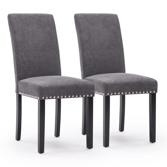 LSSPAID Dining Chairs Set of 2, Fabric Upholstered Dining Room Parson Chair with Nailhead Trim and Solid Wood Legs for Home and Kitchen, Gray