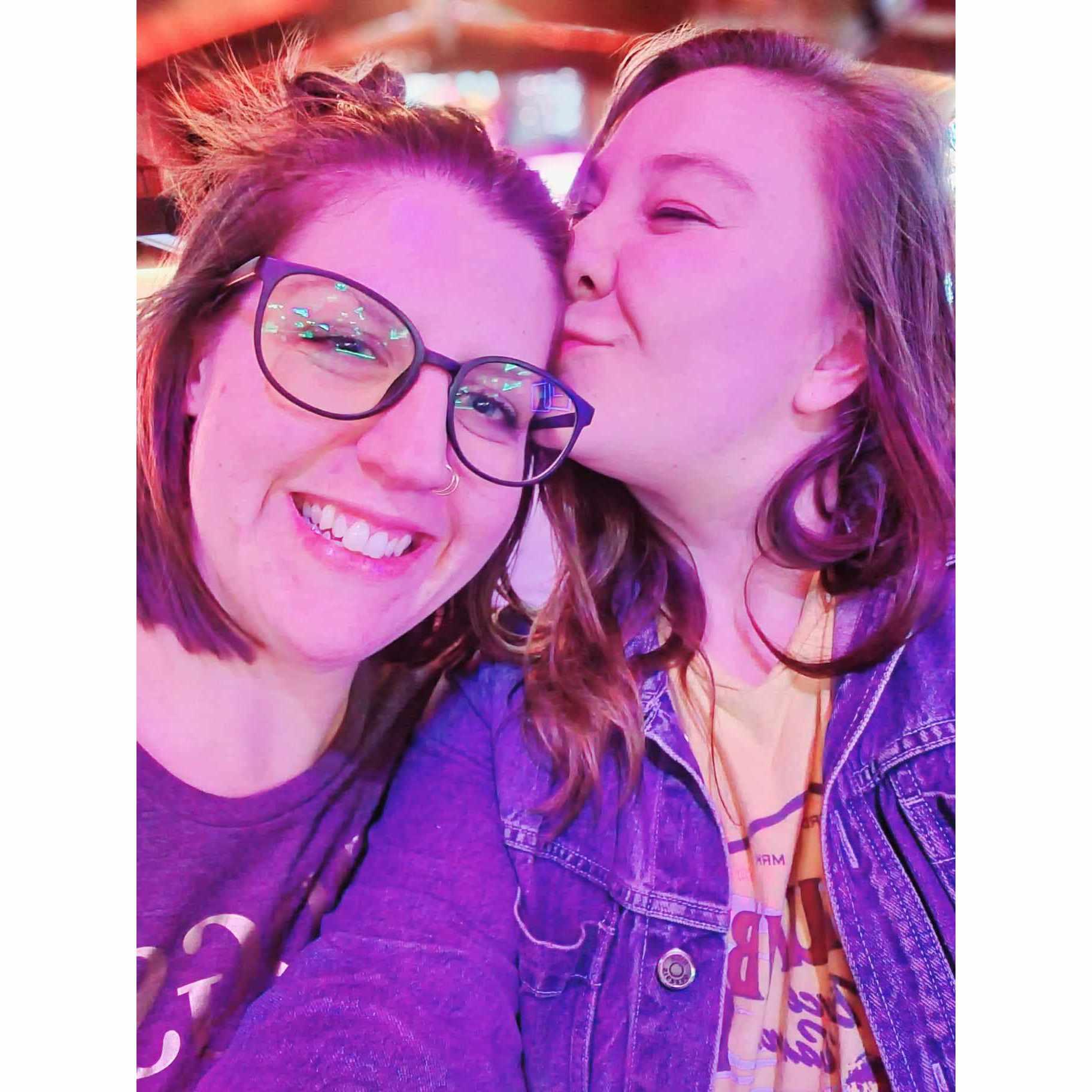 At our favorite dive bar singing karaoke
