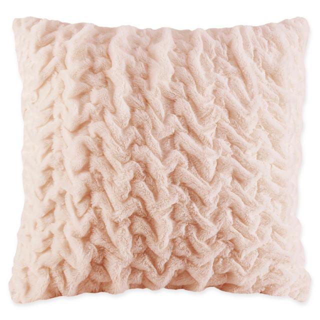 Madison Park Ruched Faux Fur Square Throw Pillow in Blush