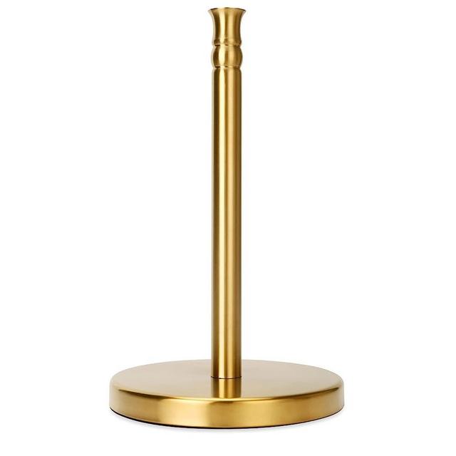 Paper Towel Holder, Stainless Steel Heavy Base (3LBS in Weight, and 7.5inch in Diameter), Gold Brushed Finish, Paper Towel Holder Countertop, Ripping Paper Towel Off One-Handed, No Wobbly