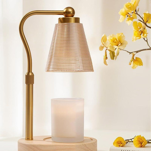 HONGZZI Candle Warmer Lamp with Timer, Dimmer, Adjustable Height, 2 Replacement Bulbs, Electric Candle Warmer for Jar Candles, Decorative Candle Lamps (Gold)