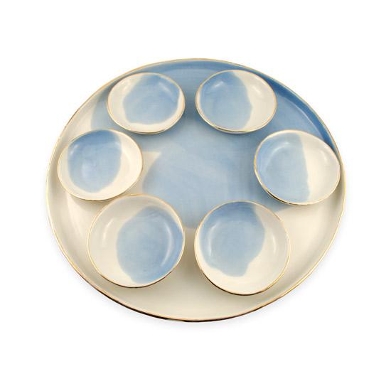 Blue Watercolor Porcelain Seder Plate by SIND Studio