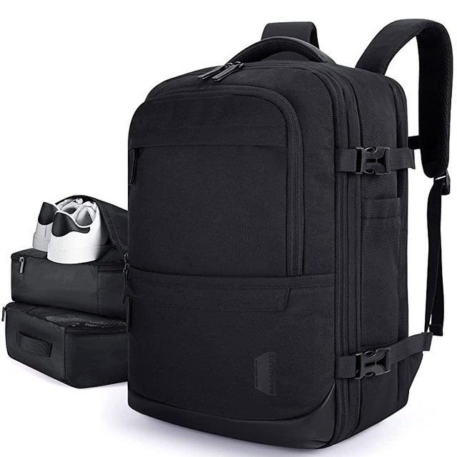 BAGSMART Travel Laptop Backpack, 40L Expandable Airline Approved Carry On Backpack, 17 Inch Luggage Backpack Suitcase with Packing cubes, Water Resistant Weekender Black Backpack with Shoe Bag, Black