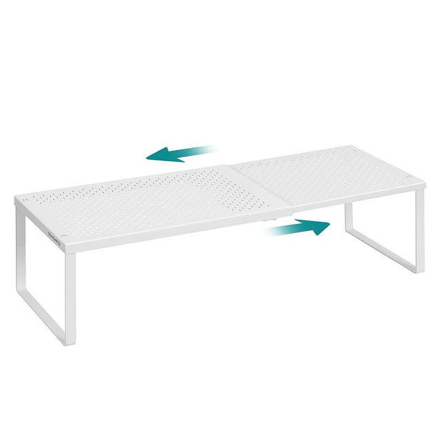 SONGMICS Spice Rack, Expandable Kitchen Countertop Shelf, Small Cupboard Organizer, Metal, Space-Saving Tabletop Shelf, Matte White UKCS007W01