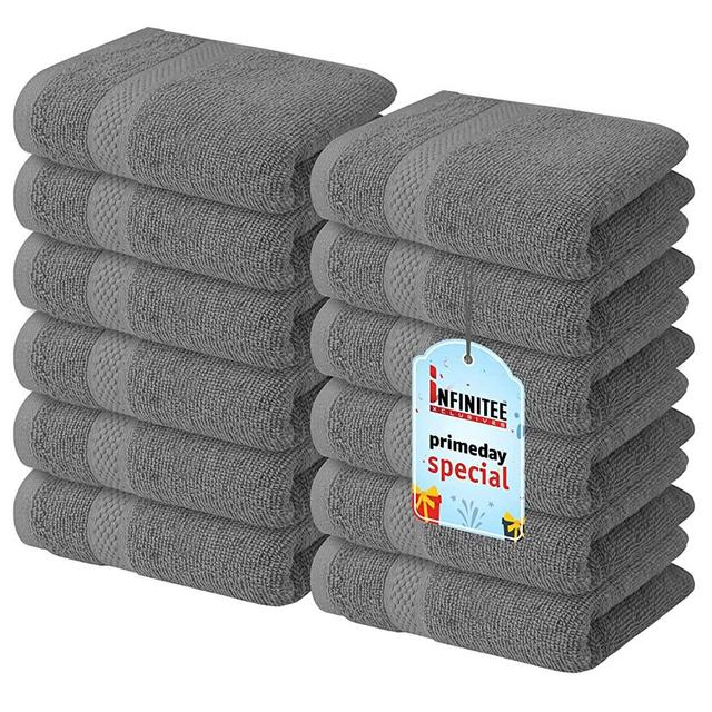 Premium Grey Washcloths Set – Pack of 12, 13x13 Inches 100% Cotton Wash Cloths for Your Body and Face Towels, Kitchen Dish Towels and Rags, Baby Washcloth by Infinitee Xclusives