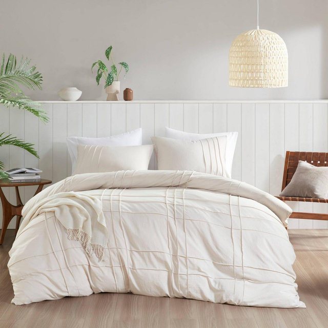 510 Design Twin/Twin Extra Long Porter Soft Washed Pleated Duvet Cover Set Neutral