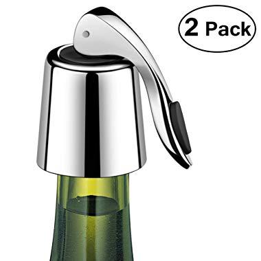 ERHIRY Wine Bottle Stopper Stainless Steel, Wine Bottle Plug with Silicone, Expanding Beverage Bottle Stopper, Reusable Wine Saver, Bottle Sealer Keeps Wine Fresh, Best Gift Accessories (2)