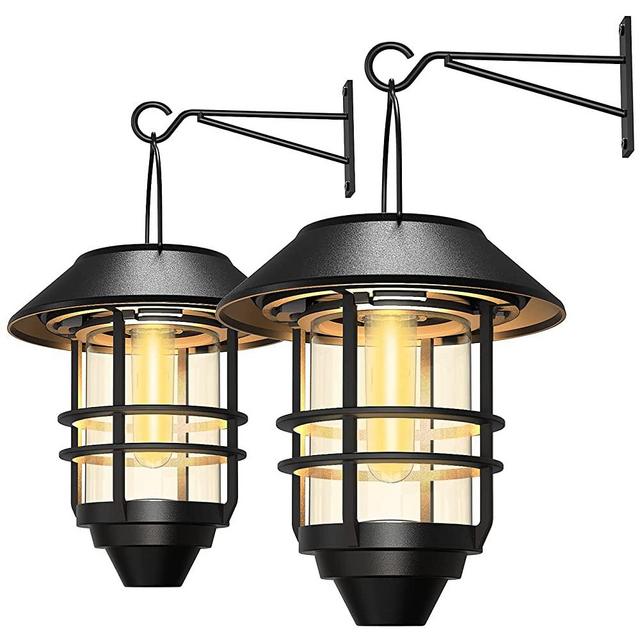 2 Pack Security Solar Hanging Lanterns Outdoor, Solar Wall Lights Outdoor, Solar Porch Lights Outdoor Lanterns 15 Lumen Heavy Glass & Stainless Solar Powered Porch Lights