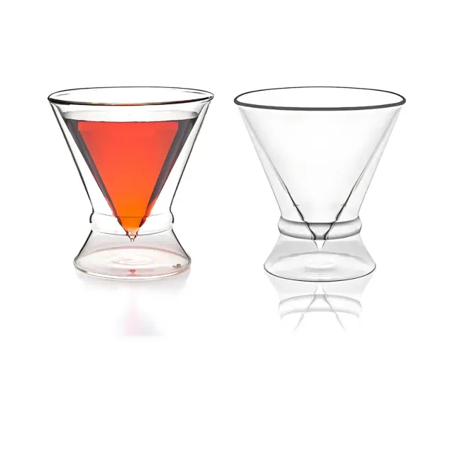 LEMONSODA Clear Insulated Stemless Martini Glasses - Double Walled Design - 8 oz - Set of 2