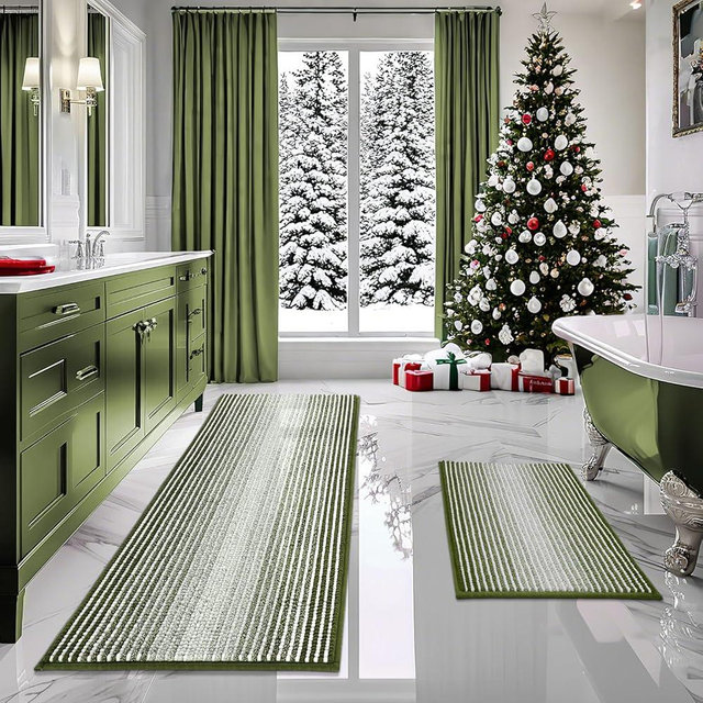 BSICPRO Bathroom Rugs and Mats Sets, 2 Piece Thick Absorbent Chenille Bath Mat Rug Set Non Slip, Soft Shaggy Bath Room Floor Mats for Bathroom, Machine Washable (Sage, 20" x 60" Plus 20" x 32")