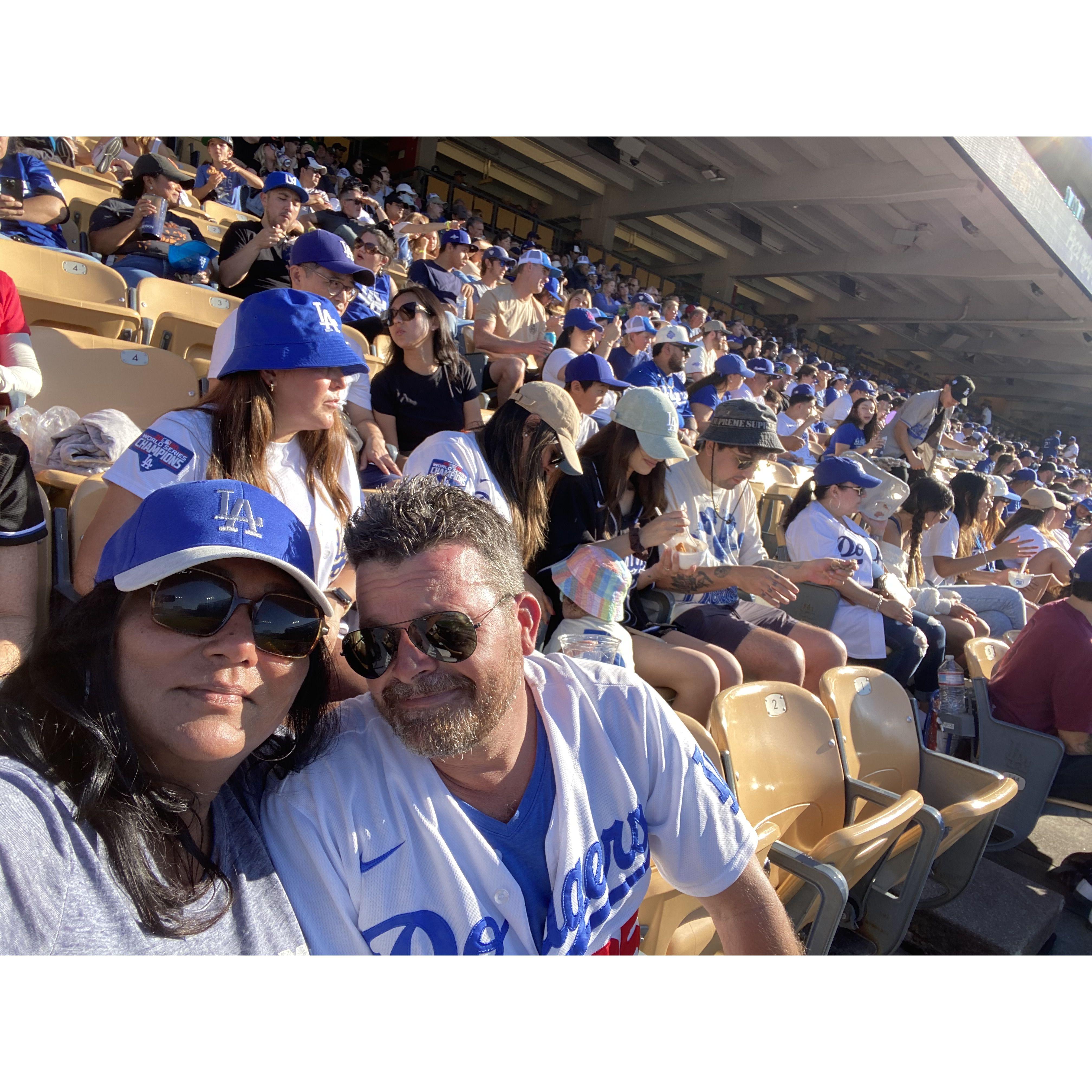 Her first Dodgers game. He’s a big fan