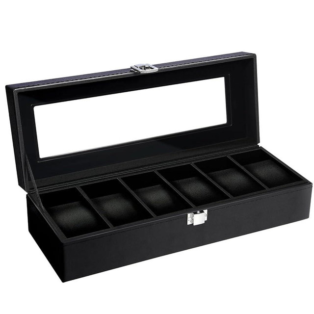 Uten Watch Box, 6 Slots Watch Case, Watch Organizer Jewelry Storage with Large Glass Lid, Black Lining, Watch Display Box for Men & Women Gift