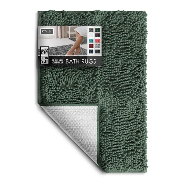 Hearth & Harbor Bathroom Rugs, Chenille Bath Mat - Hunter Green Bath Rug, 17x24