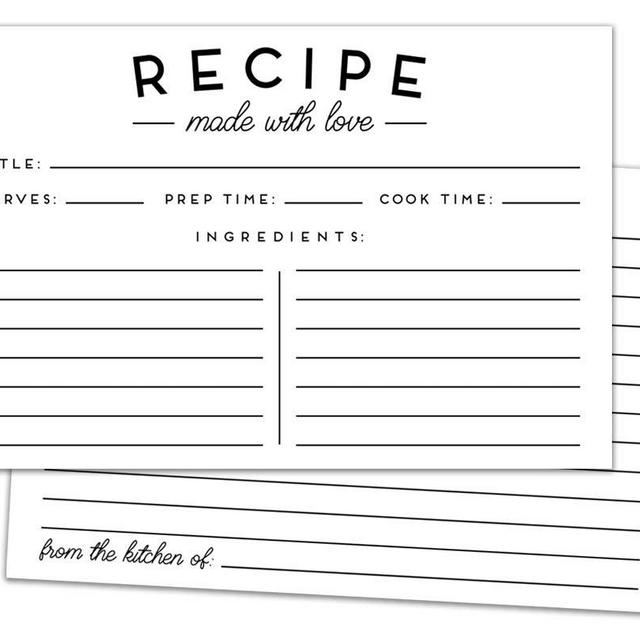 Set of 50 Premium Recipe Cards - 4x6 Double Sided - Black and White Modern Style