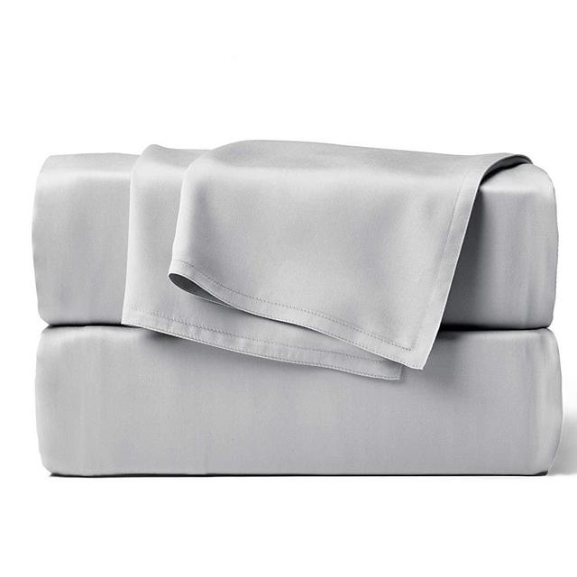 STYLINEN 100% Tencel Sheets Queen Size Bed Sheets 4pc Set, 100% Eucalyptus Lyocell Sheets Set, Silky Soft & Smooth, Breathable, 16" Deep Pockets, 1 Fitted, 1 Flat, 2 Pillowcases (Queen, Silver Pearl)