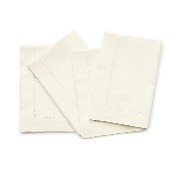 Solino Home Hemstitch Cotton Linen Dinner Napkins – Set of 4, 20 x 20 Inch Ivory Natural Fabric – Machine Washable Handcrafted with Mitered Corners