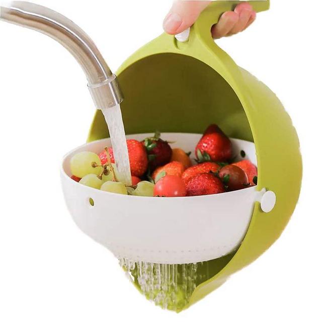 Double Layer Fruit Vegetable Washing Bowl Household Kitchen Sink Rotatable Drainer/Strainer Basket Multi-Function Easy to Use (Green) D879 10.3x7.5x4.2