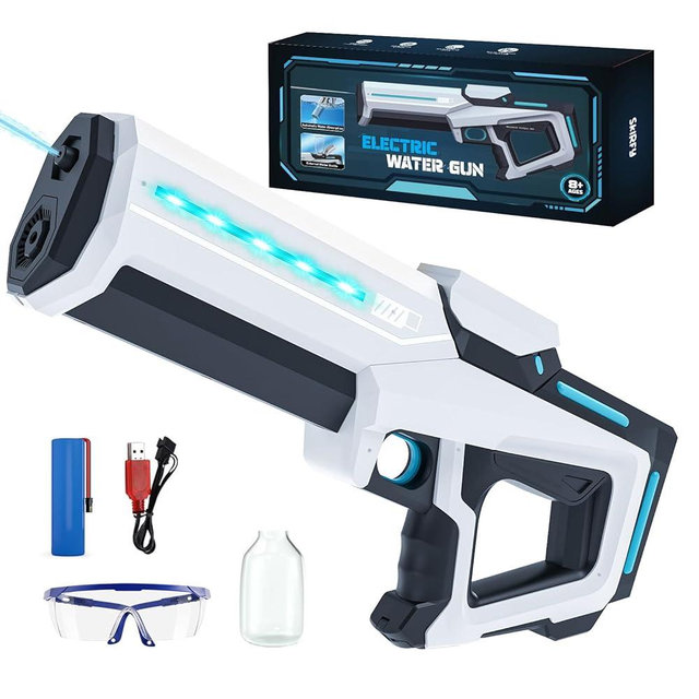 Electric Water Gun for Adults Kids,Battery-Powered Squirt Toy with Tank, LED Light,Automatic Water-Absorption,Summer Outdoor Beach Play,Pool Garden Fun for Kids Age 8 9 10