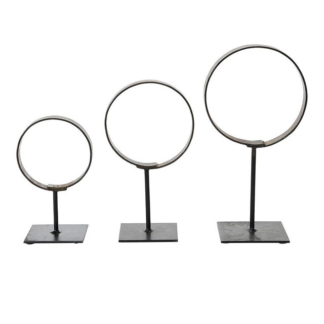Creative Co-Op Decorative Modern Found Metal Rings on Stands, Black, Set of 3